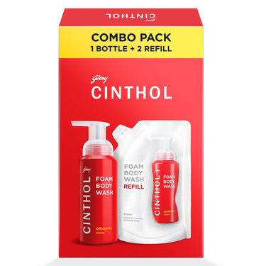 Cinthol Original Foam Body Wash - Combi Pack (600ml) | 1 Bottle & 2 Refill | Unique Foam Formula for Moisturized & Irresistibly Soft Skin | Suitable for All Skin Types